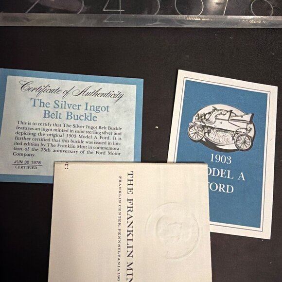 Ford Motor Co 75th Anniversary Buckle Franklin 1978 sterling silver ingot  COA - Picture 4 of 8